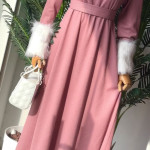 فستان صوف مع فرو